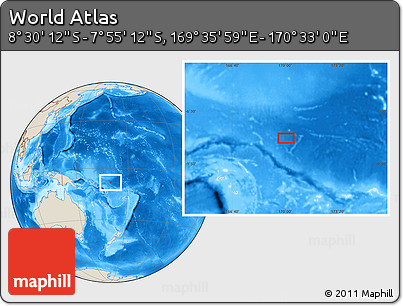 Shaded Relief Location Map of the Area around 8° 12' 42" S, 170° 4' 29" E