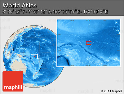 Shaded Relief Location Map of the Area around 8° 12' 42" S, 170° 4' 29" E