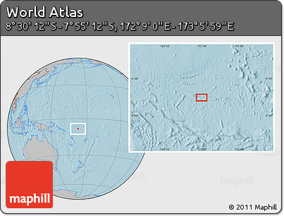 Gray Location Map of the Area around 8° 12' 42" S, 172° 37' 30" E, hill shading