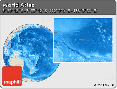 Shaded Relief Location Map of the Area around 8° 12' 42" S, 172° 37' 30" E