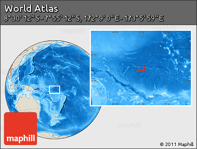 Shaded Relief Location Map of the Area around 8° 12' 42" S, 172° 37' 30" E