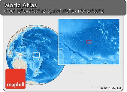 Shaded Relief Location Map of the Area around 8° 12' 42" S, 173° 28' 29" E