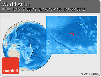 Shaded Relief Location Map of the Area around 8° 12' 42" S, 173° 28' 29" E