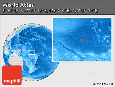 Shaded Relief Location Map of the Area around 8° 12' 42" S, 173° 28' 29" E
