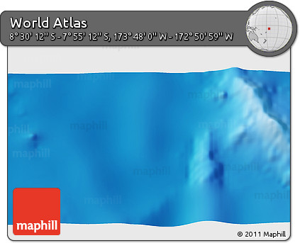 Shaded Relief 3D Map of the Area around 8° 12' 42" S, 173° 19' 29" W