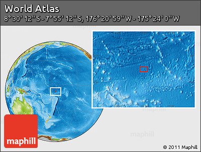 Physical Location Map of the Area around 8° 12' 42" S, 175° 52' 30" W