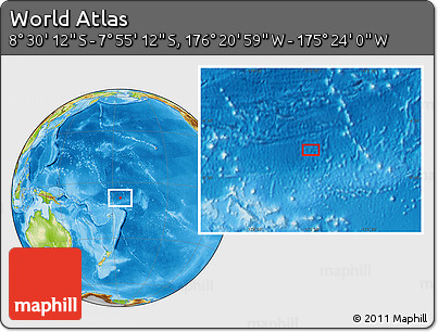 Physical Location Map of the Area around 8° 12' 42" S, 175° 52' 30" W