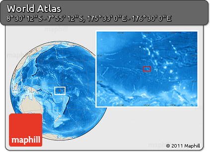 Shaded Relief Location Map of the Area around 8° 12' 42" S, 176° 1' 30" E