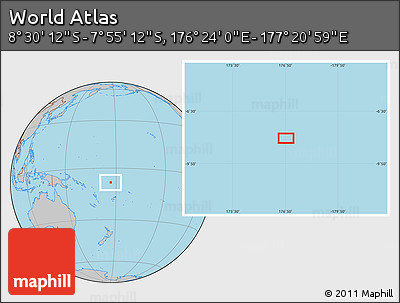 Gray Location Map of the Area around 8° 12' 42" S, 176° 52' 30" E