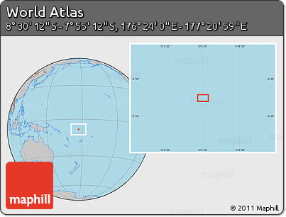Gray Location Map of the Area around 8° 12' 42" S, 176° 52' 30" E