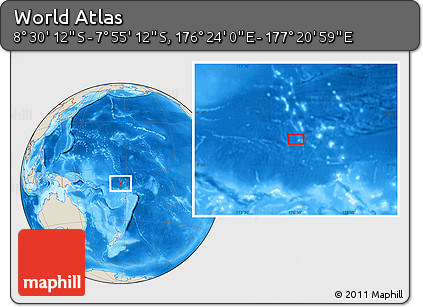 Shaded Relief Location Map of the Area around 8° 12' 42" S, 176° 52' 30" E