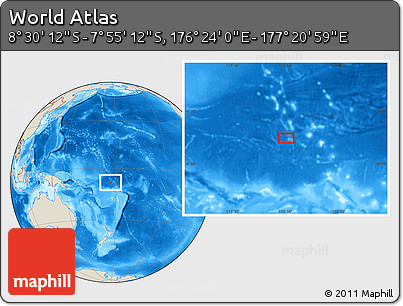 Shaded Relief Location Map of the Area around 8° 12' 42" S, 176° 52' 30" E