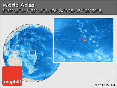 Shaded Relief Location Map of the Area around 8° 12' 42" S, 176° 52' 30" E