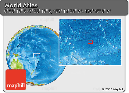 Physical Location Map of the Area around 8° 12' 42" S, 176° 43' 29" W