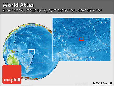 Physical Location Map of the Area around 8° 12' 42" S, 176° 43' 29" W