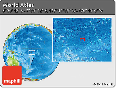 Physical Location Map of the Area around 8° 12' 42" S, 176° 43' 29" W
