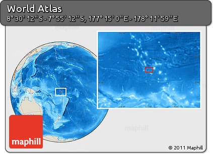 Shaded Relief Location Map of the Area around 8° 12' 42" S, 177° 43' 29" E