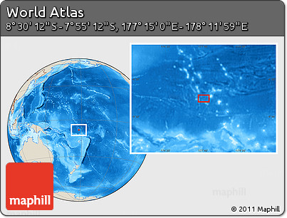Shaded Relief Location Map of the Area around 8° 12' 42" S, 177° 43' 29" E