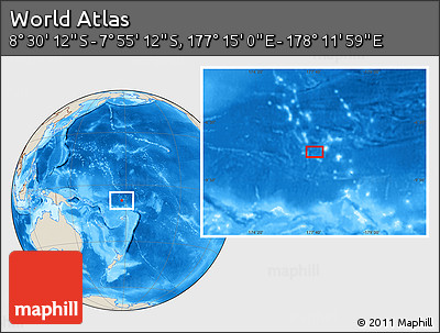 Shaded Relief Location Map of the Area around 8° 12' 42" S, 177° 43' 29" E