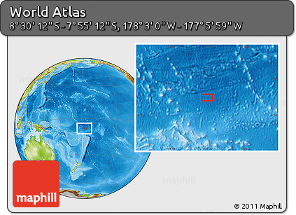 Physical Location Map of the Area around 8° 12' 42" S, 177° 34' 29" W