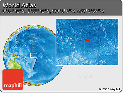 Physical Location Map of the Area around 8° 12' 42" S, 177° 34' 29" W