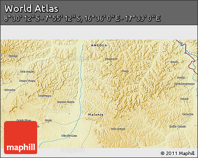 Physical 3D Map of the Area around 8° 12' 42" S, 17° 4' 30" E