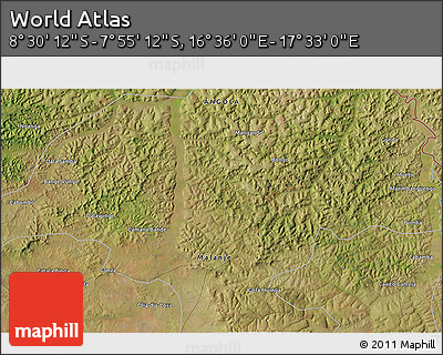 Satellite 3D Map of the Area around 8° 12' 42" S, 17° 4' 30" E