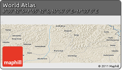 Shaded Relief Panoramic Map of the Area around 8° 12' 42" S, 17° 4' 30" E
