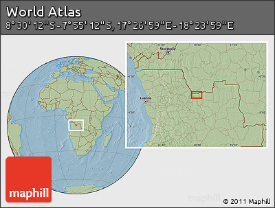 Savanna Style Location Map of the Area around 8° 12' 42" S, 17° 55' 29" E, hill shading