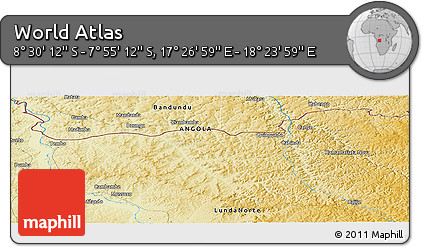Physical Panoramic Map of the Area around 8° 12' 42" S, 17° 55' 29" E
