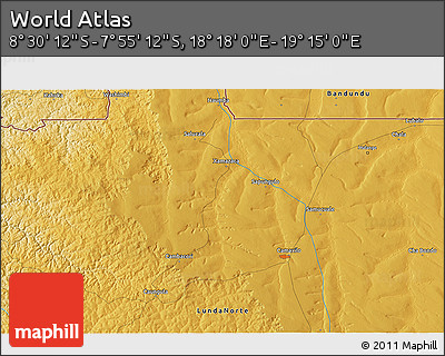 Physical 3D Map of the Area around 8° 12' 42" S, 18° 46' 29" E