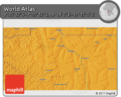 Political 3D Map of the Area around 8° 12' 42" S, 18° 46' 29" E