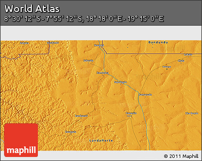 Political 3D Map of the Area around 8° 12' 42" S, 18° 46' 29" E