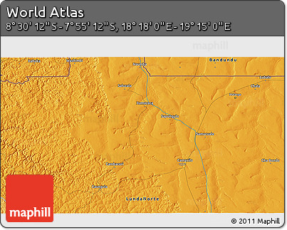 Political 3D Map of the Area around 8° 12' 42" S, 18° 46' 29" E