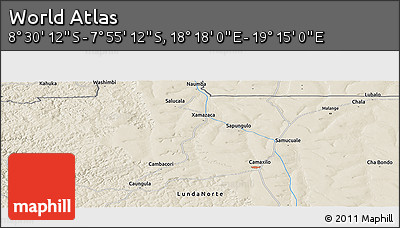 Shaded Relief Panoramic Map of the Area around 8° 12' 42" S, 18° 46' 29" E