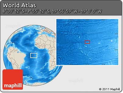 Shaded Relief Location Map of the Area around 8° 12' 42" S, 19° 28' 30" W