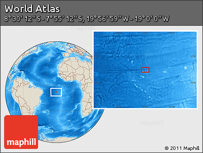 Shaded Relief Location Map of the Area around 8° 12' 42" S, 19° 28' 30" W