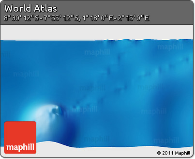 Shaded Relief 3D Map of the Area around 8° 12' 42" S, 1° 46' 29" E