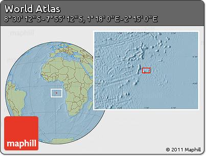 Savanna Style Location Map of the Area around 8° 12' 42" S, 1° 46' 29" E, hill shading