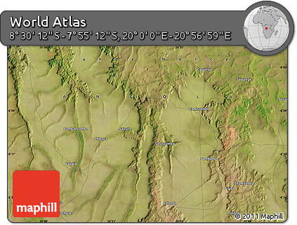 Satellite Map of the Area around 8° 12' 42" S, 20° 28' 30" E