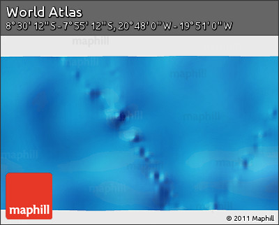 Shaded Relief 3D Map of the Area around 8° 12' 42" S, 20° 19' 30" W