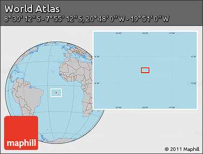 Gray Location Map of the Area around 8° 12' 42" S, 20° 19' 30" W