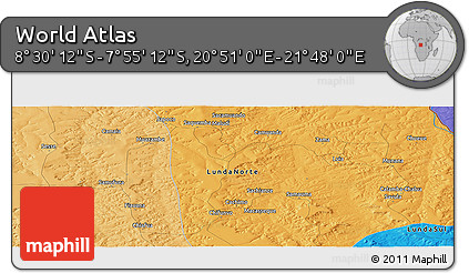 Political Panoramic Map of the Area around 8° 12' 42" S, 21° 19' 30" E