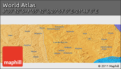 Political Panoramic Map of the Area around 8° 12' 42" S, 21° 19' 30" E