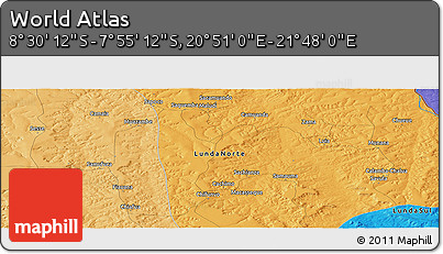Political Panoramic Map of the Area around 8° 12' 42" S, 21° 19' 30" E