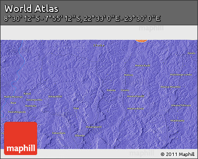 Political 3D Map of the Area around 8° 12' 42" S, 23° 1' 29" E