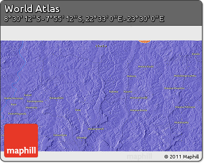 Political 3D Map of the Area around 8° 12' 42" S, 23° 1' 29" E