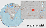 Gray Location Map of the area around 8° 12' 42" S, 24° 43' 30" E, hill shading
