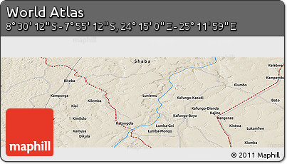Shaded Relief Panoramic Map of the Area around 8° 12' 42" S, 24° 43' 30" E