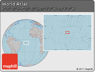 Gray Location Map of the Area around 8° 12' 42" S, 24° 34' 30" W, hill shading